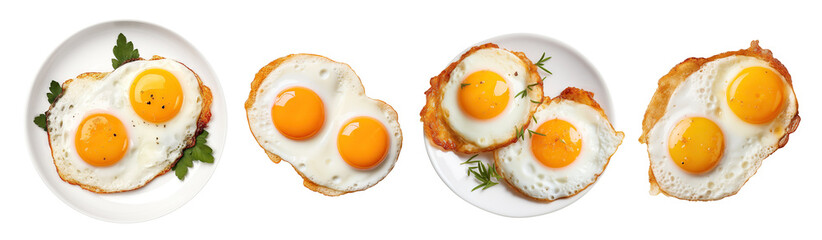 Collection of delicious sunny-side-up eggs, cut out