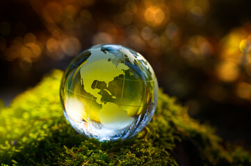 New year world environment day usa america. Glass globe economy renewable energy earth ball, sustainable development goals. Environmental protection renewable energy, sustainability future