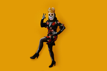 Fototapeta na wymiar Day of the dead, sugar skull, halloween, calavera Catrina, Catrina costume.