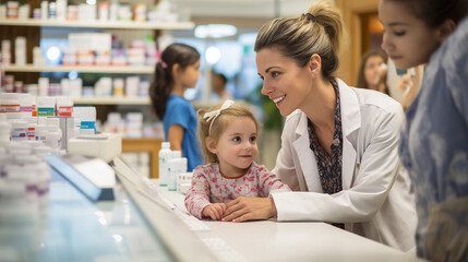 Obraz premium Pharmacist attending to some children