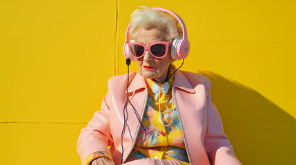 Grandmother listening to music