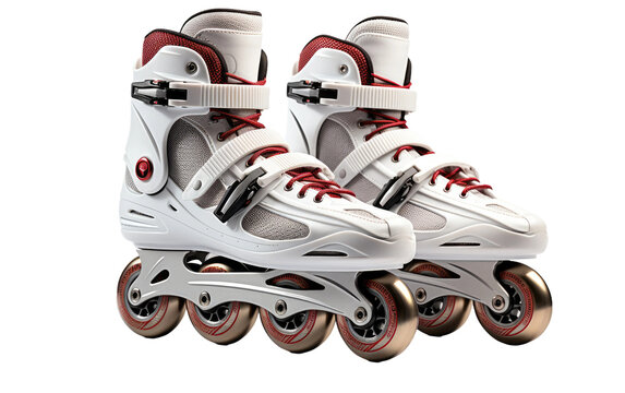 Amazing White Inline Skates Boots Isolated on Transparent Background PNG.