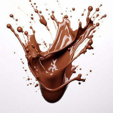 Fondo con detalle y textura de salpicadura de chocolate liquido sobre fondo de color blanco