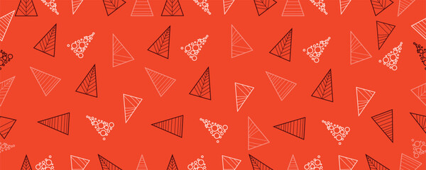 Many Christmas trees on orange background. Pattern for design