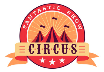 Circus emblem template. Color vintage round sticker