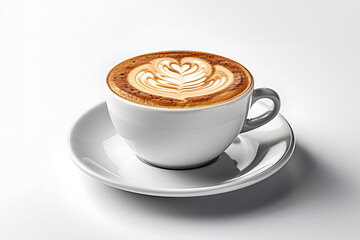 latte coffee in white cup on white background