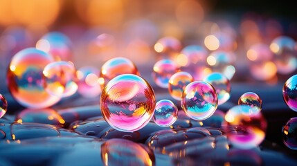 soap bubbles on a background of brightly colored unfocused colors