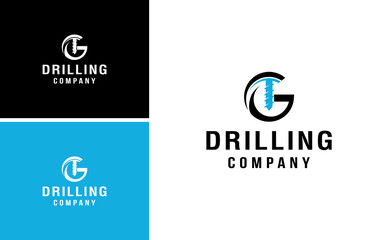 emblem of water well drilling logo with letter g vector illustration