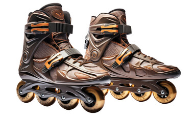 Pair of Brown Rollerblades Skates Isolated on Transparent Background PNG.