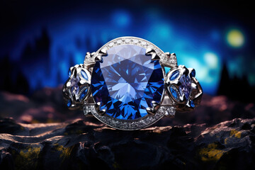 Fototapeta premium Sapphire Stone Against Night Sky Backdrop