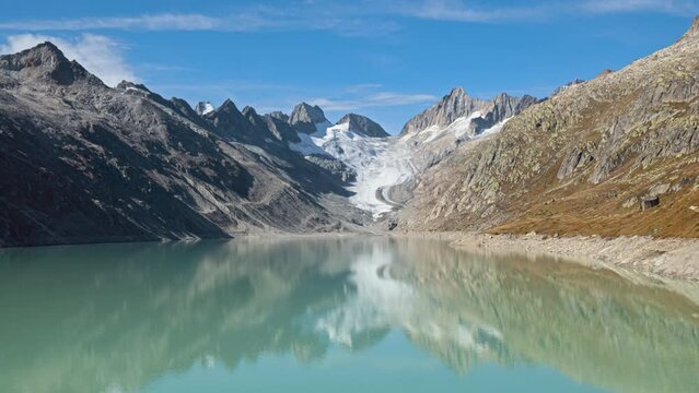 Hyper lapse Oberaar lake (Oberaarsee) and Glacier (Oberaargletscher), Switzerland