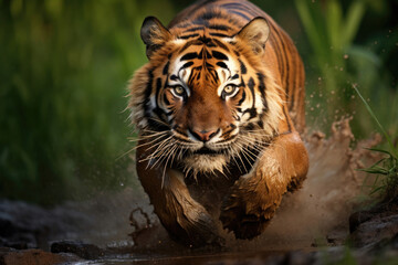 Running Ussuri tiger in the wild