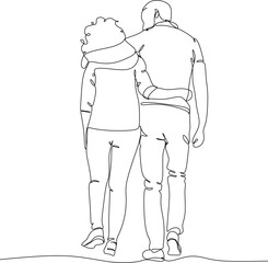 
continuous line drawing of a young couple walking together