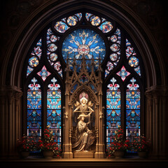 Obraz premium Interior of a cathedral with stained glass windows. 3d render