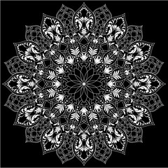 Mehndi Henna Drawing Circular Mandala pattern for tattoo, decoration premium product poster or painting. Decorative ornament in ethnic oriental style. Outline doodle hand draw illustration.