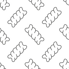 outline seamless pattern pasta fusilli on white, symbol of italian cuisine, vector cartoon background in sketch style