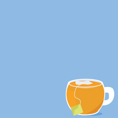 cup of tea on light blue background - obrazy, fototapety, plakaty