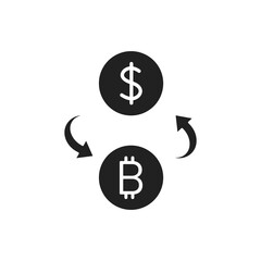 Dollar and bitcoin icon. Dollar, money and bitcoin exchange icon. Bitcoin payment, crypto icon, illustration.