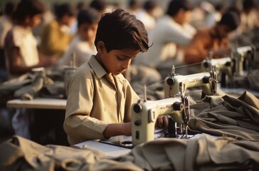 Children in Pakistan as young as 5-7 years old sewing clothes in a factory