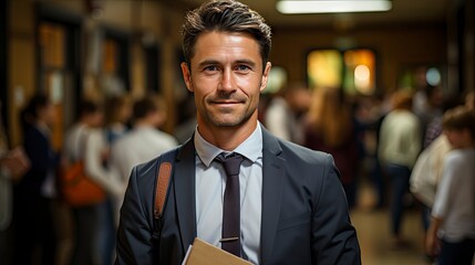 Fototapeta premium Confident man stands out in busy crowd, radiating charisma.