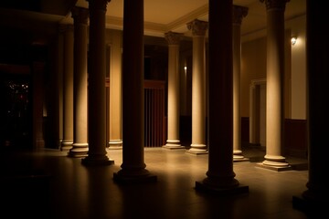 columns in dim lighting. Generative AI