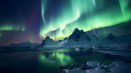 Fototapeta premium Aurora spreads across the arctic night sky