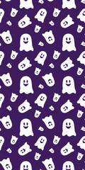 Seamless pattern for Halloween. cute Ghosts on purple background. Vector cartoon characters . Vertical