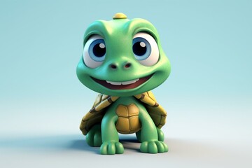 Adorable 3D-rendered turtle cartoon character. Generative AI