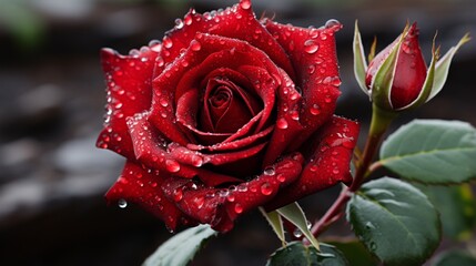 single red rose with water droplet. generative AI