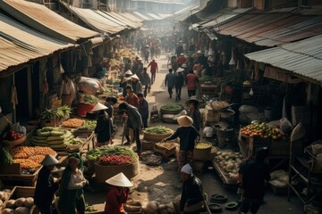 Bustling open-air market in a foreign country