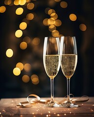 two glasses of champagne with elegant out of focus bokeh in the background