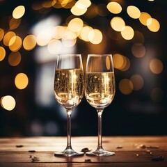 two glasses of champagne with elegant out of focus bokeh in the background
