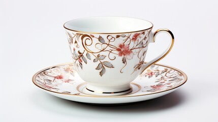 Fototapeta premium a cup and saucer with a floral design on it. generative ai