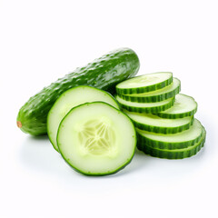 Cucumber and slices isolated over white background.