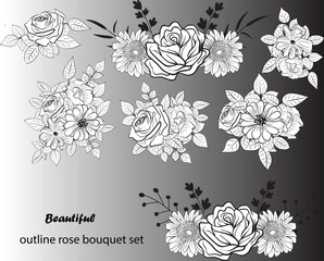 Beautiful Outline Roses with transparent Background