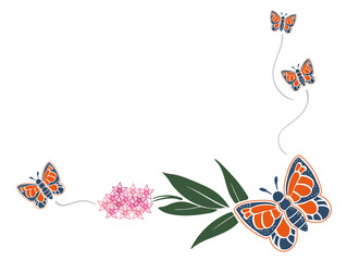 Border of Butterflies and Milkweed Flowers