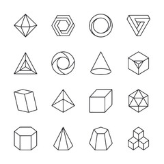 Set of 3D shapes icon for web mobile app simple line basic design