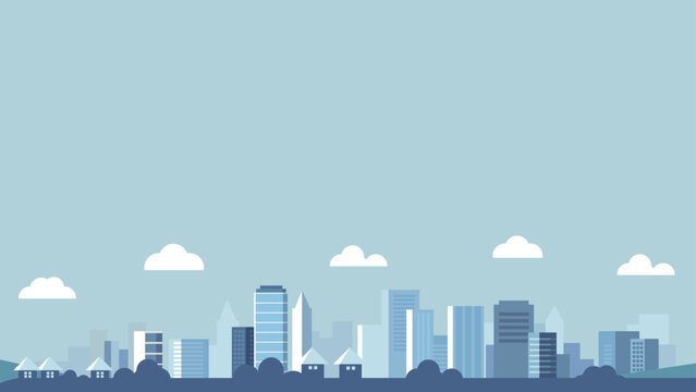 Vector urban building skyline bakground illustration with clouds and building and house