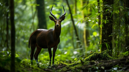 Rare Beauty in the Wild: Saola Antelope in Natural Forest Habitat - Perfect for Wildlife Documentaries, Environmental Awareness Campaigns, and Nature-Themed Artistic Endeavors