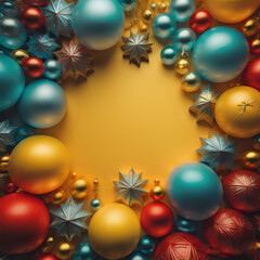 Naklejka na ściany i meble Christmas decoration of metallic spheres - yellow - generated by ai