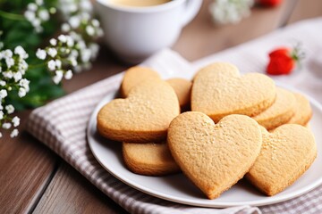 Fototapeta na wymiar cookies in the shape of hearts on a plate for Valentine's Day