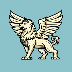 Lion with wings icon heraldic element. Winged lion, logo template. Vector illustration