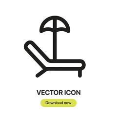 Sunbed icon vector. Linear-style sign for mobile concept and web design. Sunbed symbol illustration. Pixel vector graphics - Vector.