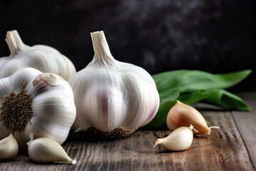 Fresh organic garlic on the wooden table