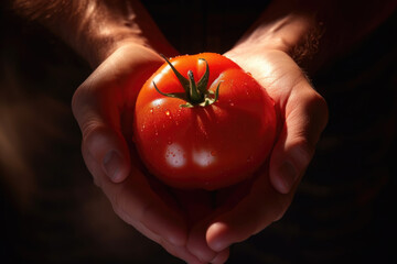 Hands holding fresh tomatoes close up