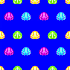 Colorful seashell cartoon seamelss pattern. Vector illustration	