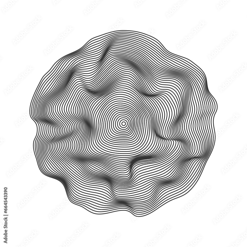 Aufkleber Abstract 3D sphere flowing lines wave black isolated on transparent background. Vector in concept of technology, science, music, modern