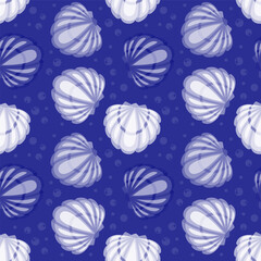 Colorful seashell and bubbles cartoon seamelss pattern. Vector illustration