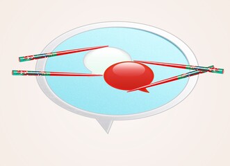 Creative collage of two chopstick with dialogue bubble