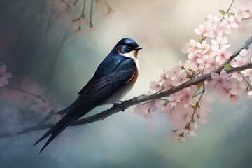 description: swallow, spring, spring, spring equinox, spring wind, spring, spring, animals, birds, illustrations. Generative AI - obrazy, fototapety, plakaty